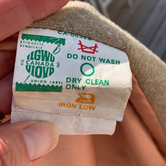 Vintage 50s 60s Union Made Oatmeal Wool Fur Trim Collar Long Belted Overcoat - Picture 9 of 16